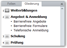 Screenshot Gliederungsansicht