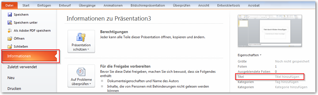 Screenshot Datei, Informationen, Eigenschaften, aussagekräftiger Dokumententitel