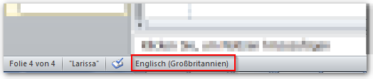 Screenshot Statusleiste, ausgewählte Sprache Englisch (Großbritannien)